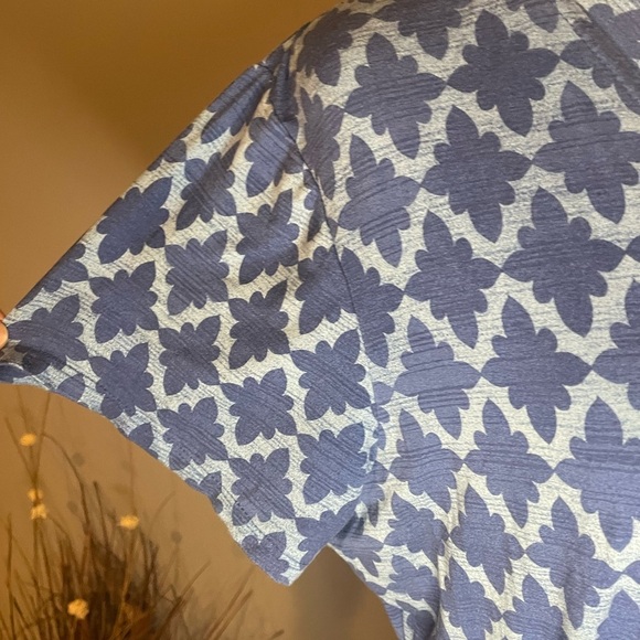 LLBean Women’s Dress LG Petite Blue Geometric Short Sleeve Midi Rayon Spandex - Picture 7 of 11